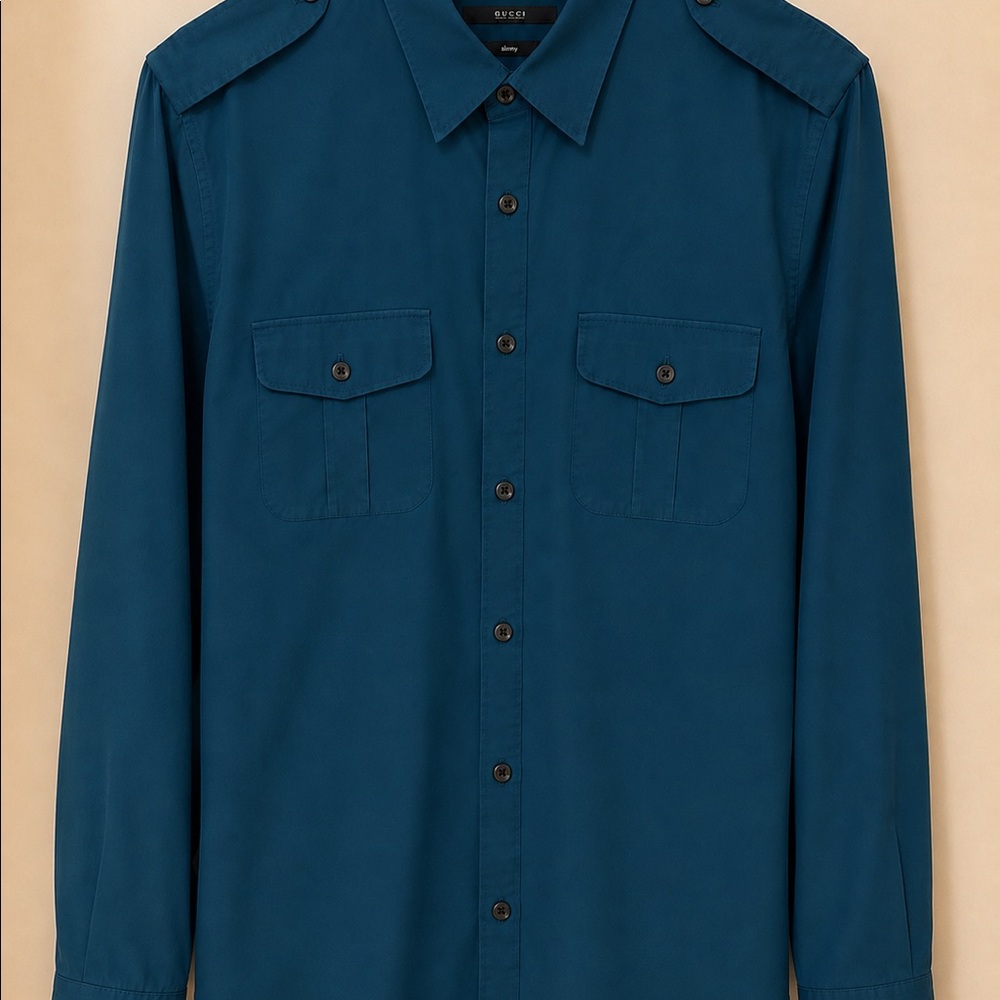 Gucci military turquoise shirt size 17.5 44